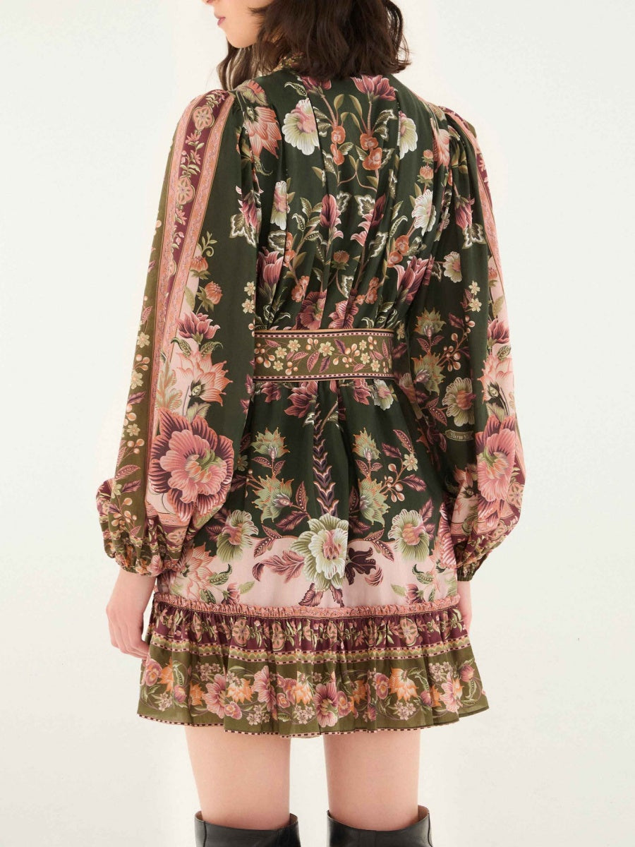Green Flowering Garden Tree Mini Dress