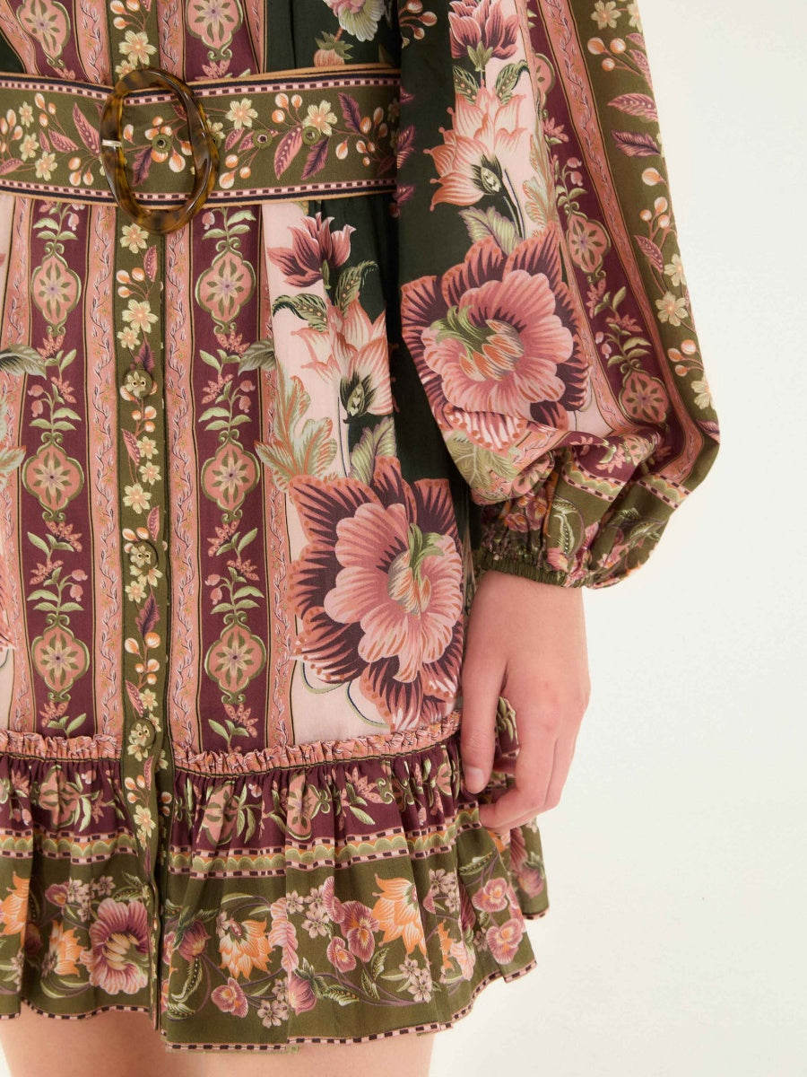 Green Flowering Garden Tree Mini Dress