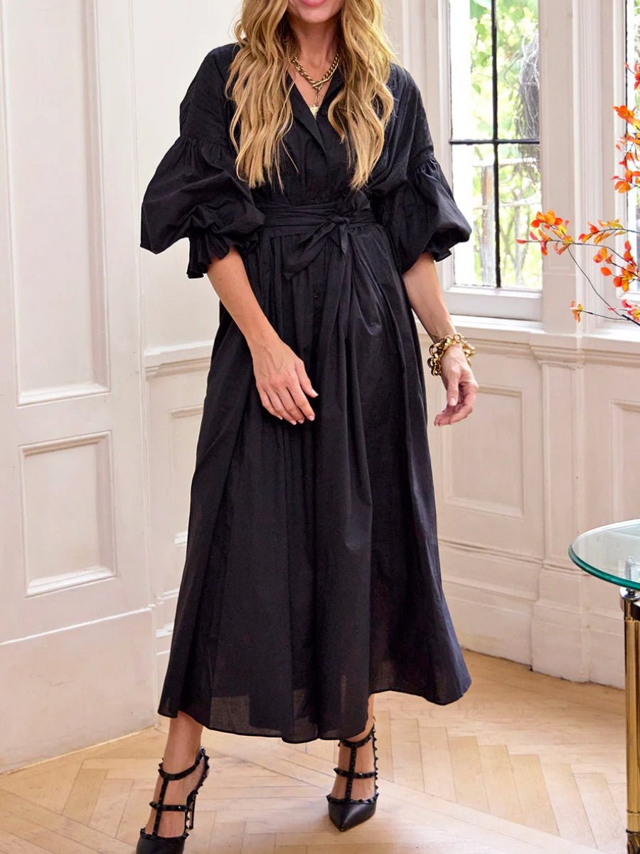Side Pockets Cotton Dress