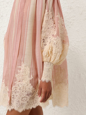 LACE EDGE TIE MINI DRESS