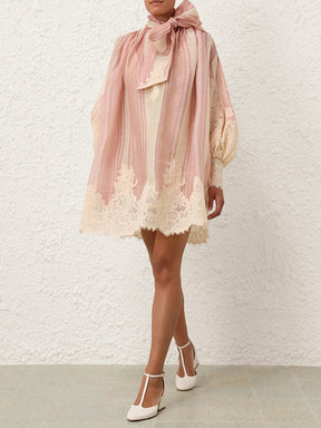 LACE EDGE TIE MINI DRESS