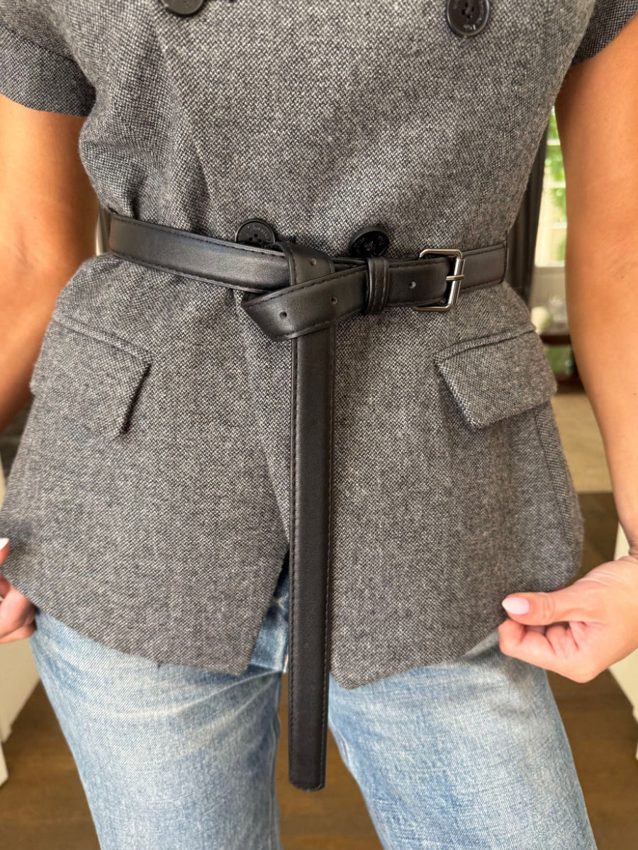 Asymmetrical Belted Short Sleeve Blazer Top
