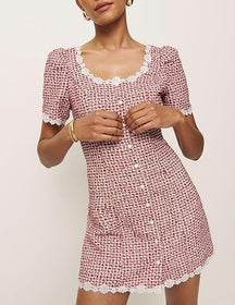 Square Neck Tweed Mini Dress