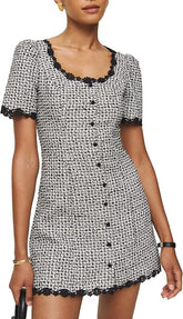 Square Neck Tweed Mini Dress