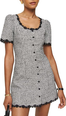 Square Neck Tweed Mini Dress