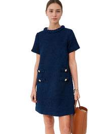 Lined Elegant Crew Neckline Tweed Dress