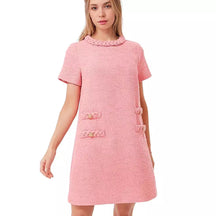 Lined Elegant Crew Neckline Tweed Dress