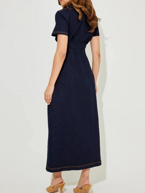 Denim Collared Midi Dress