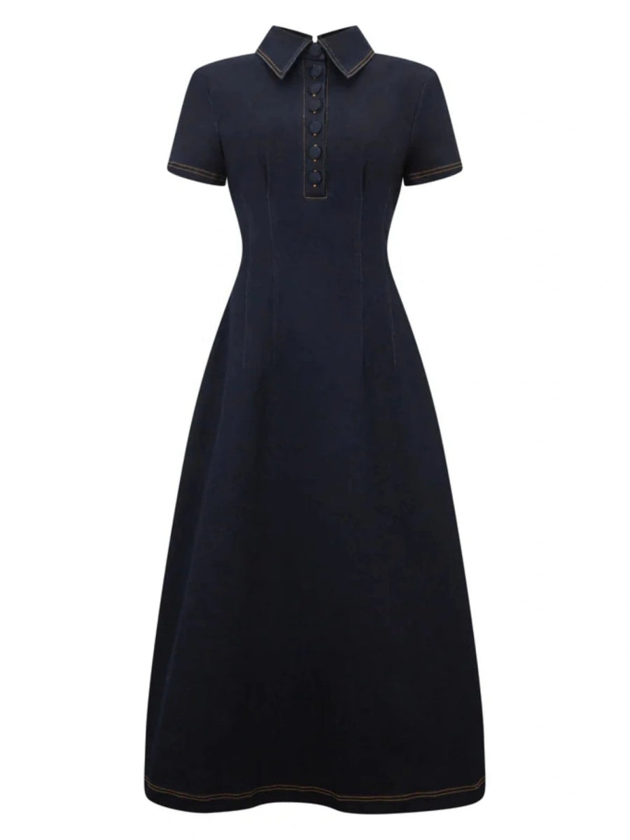 Denim Collared Midi Dress