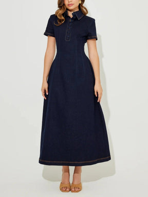 Denim Collared Midi Dress