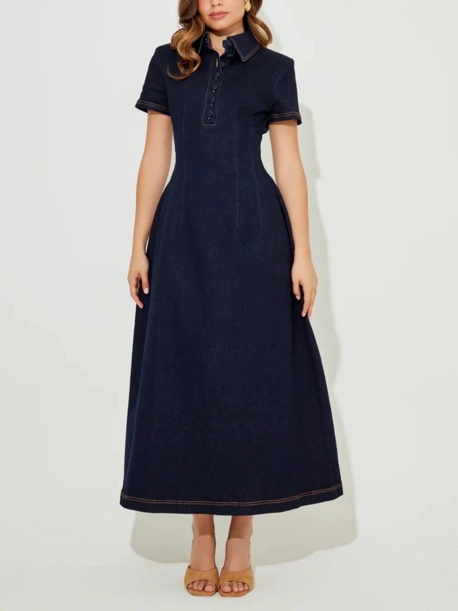 Denim Collared Midi Dress