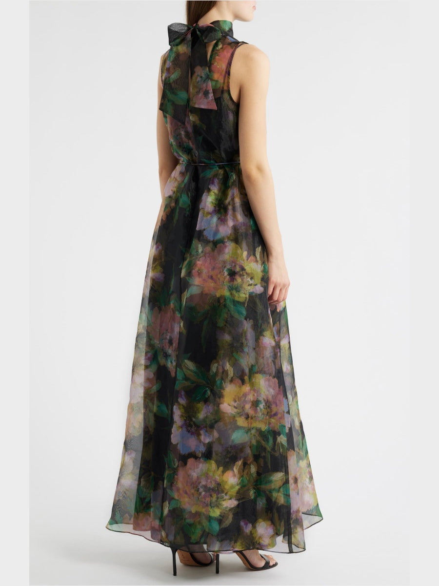 Tie Neck Organza Cocktail Dress