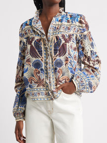 Mixed Print Cotton Button-Up Shirt