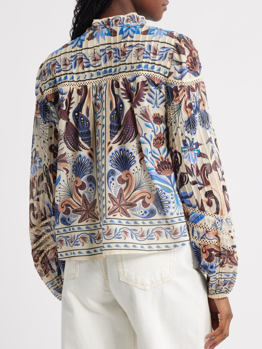 Mixed Print Cotton Button-Up Shirt