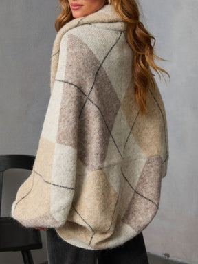 Cropped Argyle Print Cardigan