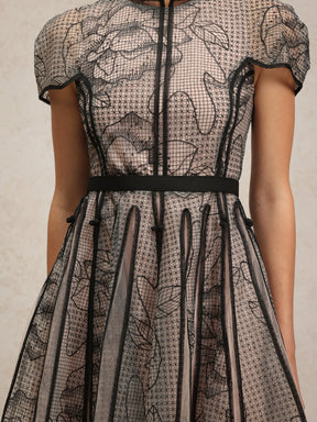 Short Sleeves Jacquard Midi Dress