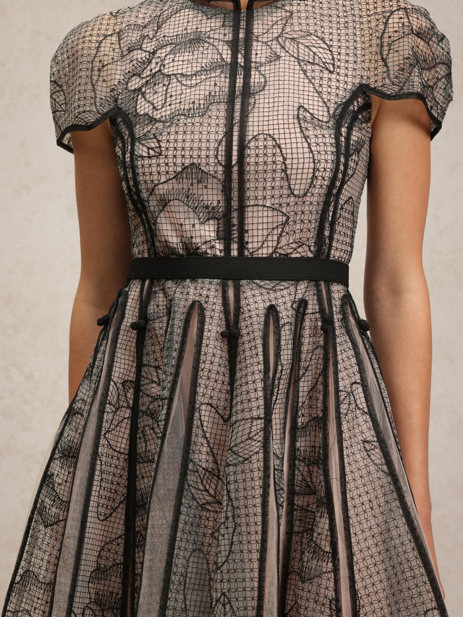 Short Sleeves Jacquard Midi Dress