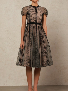 Short Sleeves Jacquard Midi Dress