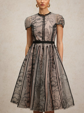Short Sleeves Jacquard Midi Dress