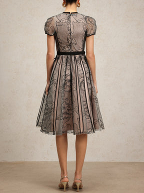 Short Sleeves Jacquard Midi Dress