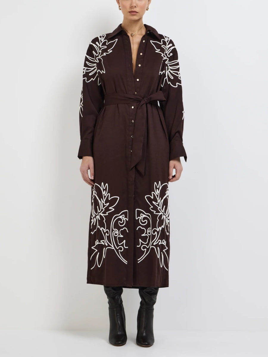 Contrast White Applique Dress