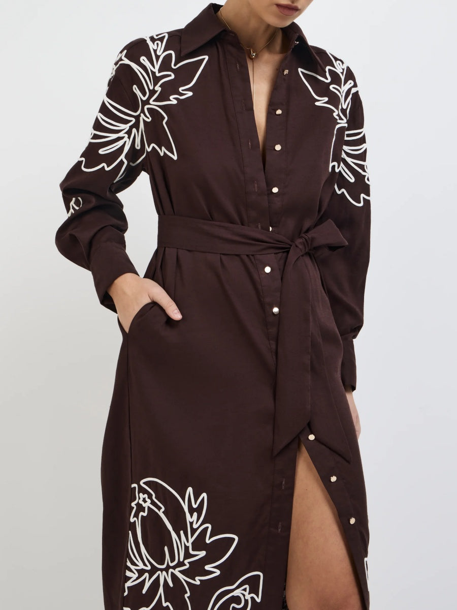Contrast White Applique Dress