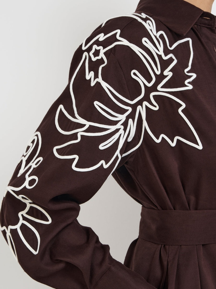 Contrast White Applique Dress