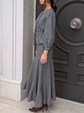 Black and Taupe Gingham Maxi Skirt Set