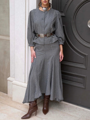Black and Taupe Gingham Maxi Skirt Set