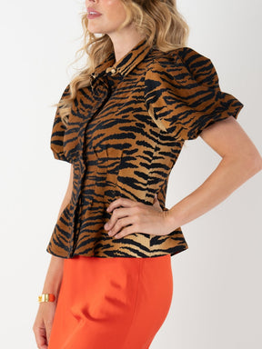 Puff Sleeves Tiger Print Top