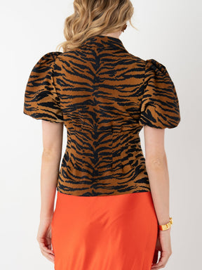 Puff Sleeves Tiger Print Top