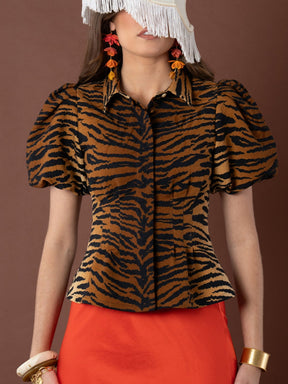 Puff Sleeves Tiger Print Top