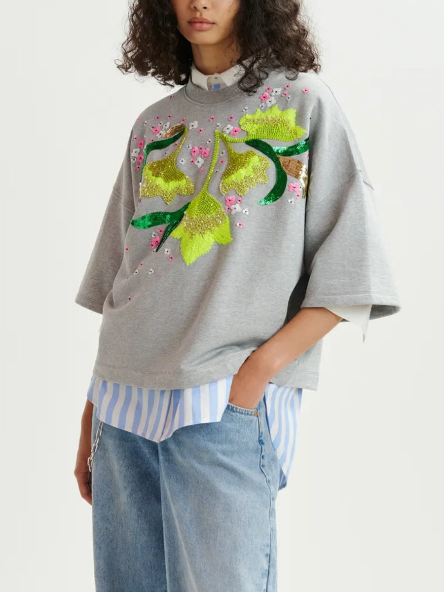 Grey Organic Cotton Sweatshirt With Sequin