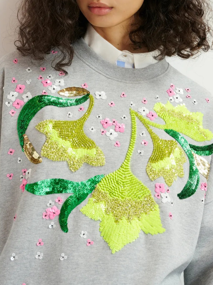 Grey Organic Cotton Sweatshirt With Sequin