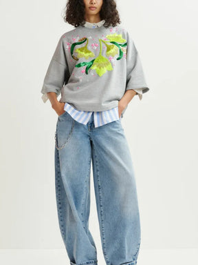 Grey Organic Cotton Sweatshirt With Sequin