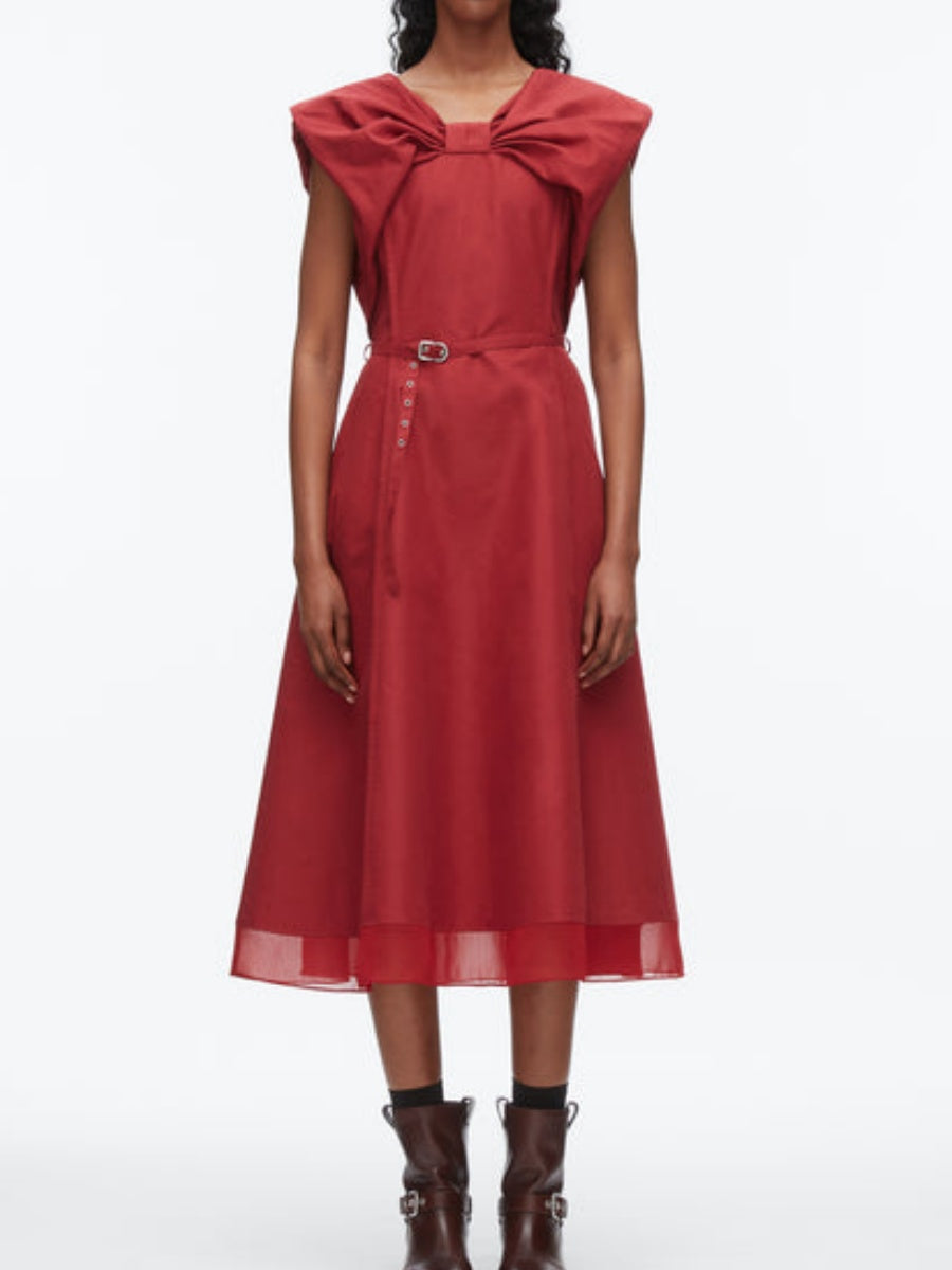 Draped Bow Dress with Belt