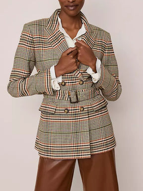 The Fitted Belted Blazer in Plaid