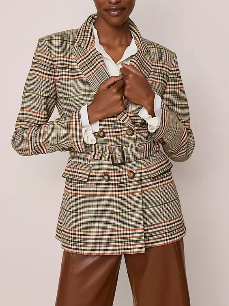 The Fitted Belted Blazer in Plaid