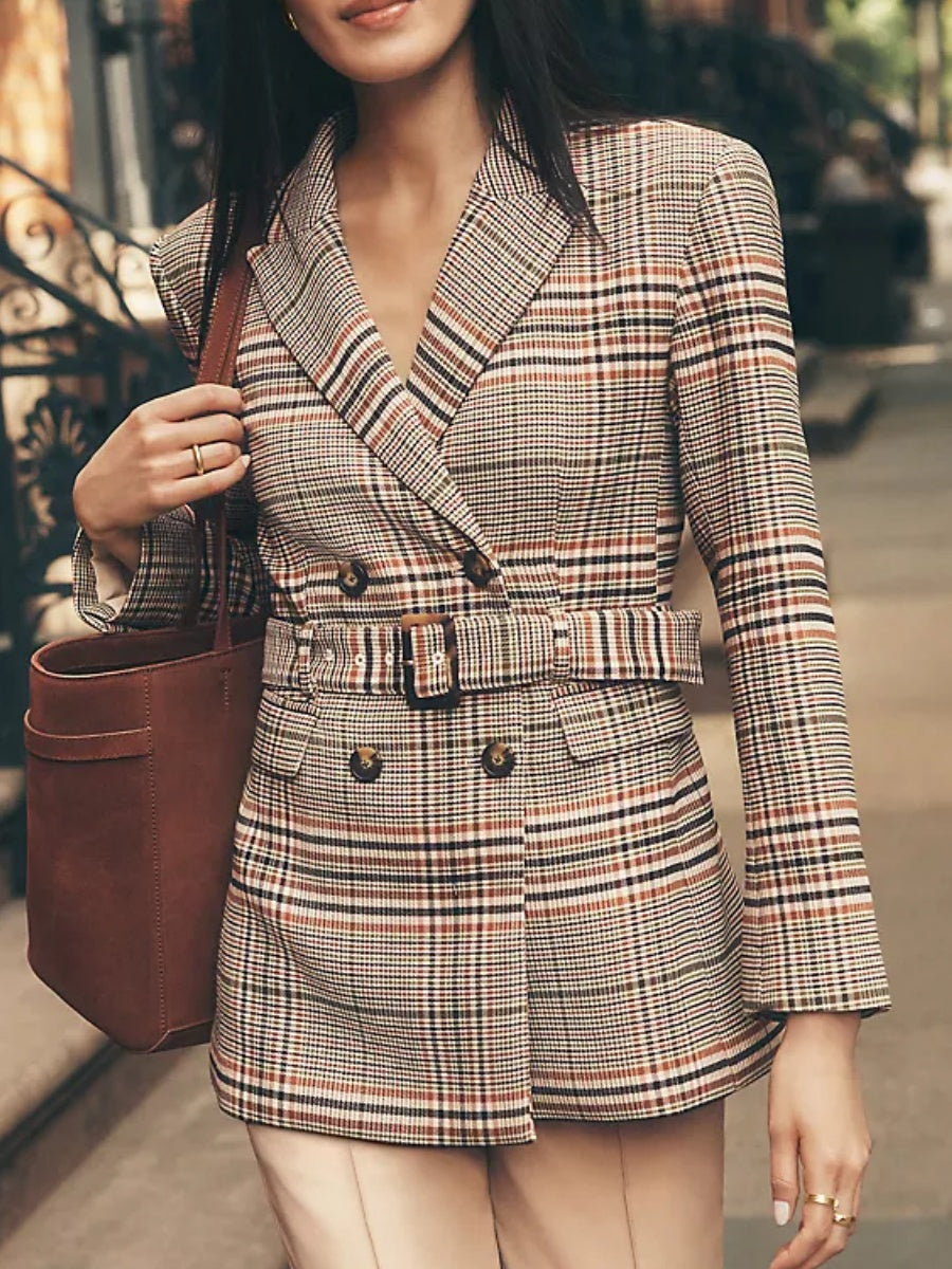 The Fitted Belted Blazer in Plaid
