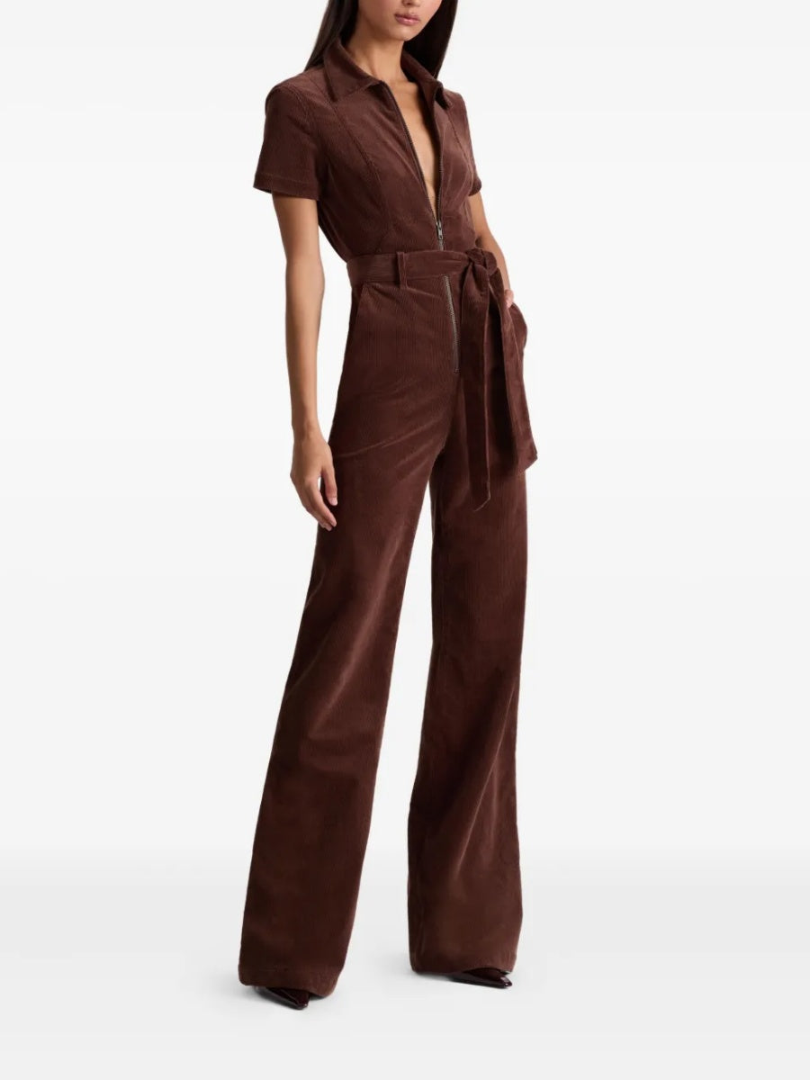 Zip-front Corduroy Jumpsuit