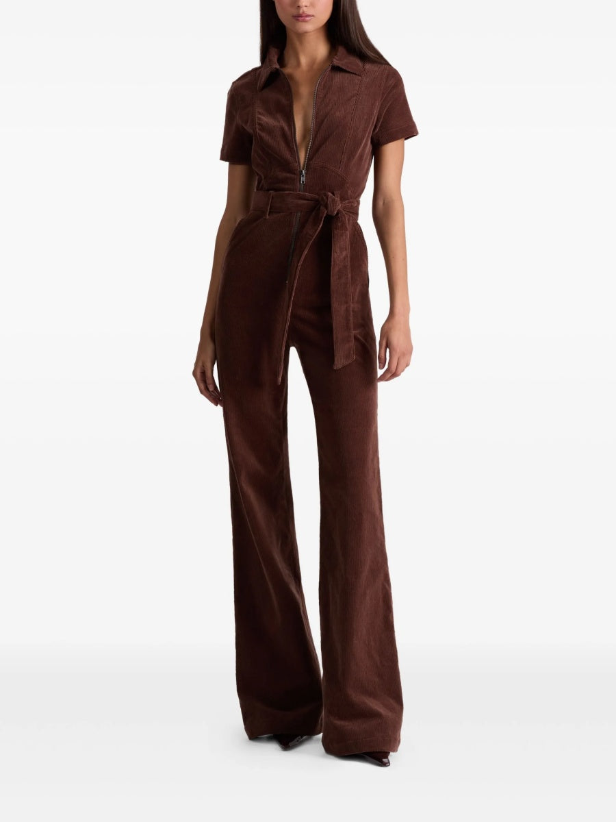 Zip-front Corduroy Jumpsuit
