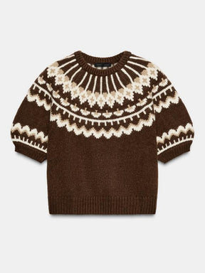 SHORT SLEEVE JACQUARD KNIT SWEATER