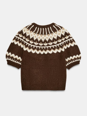 SHORT SLEEVE JACQUARD KNIT SWEATER