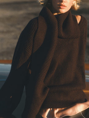 Rib-knit scarf-collar jumper
