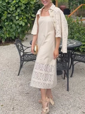 Beige Eyelet Jacket Dress Set