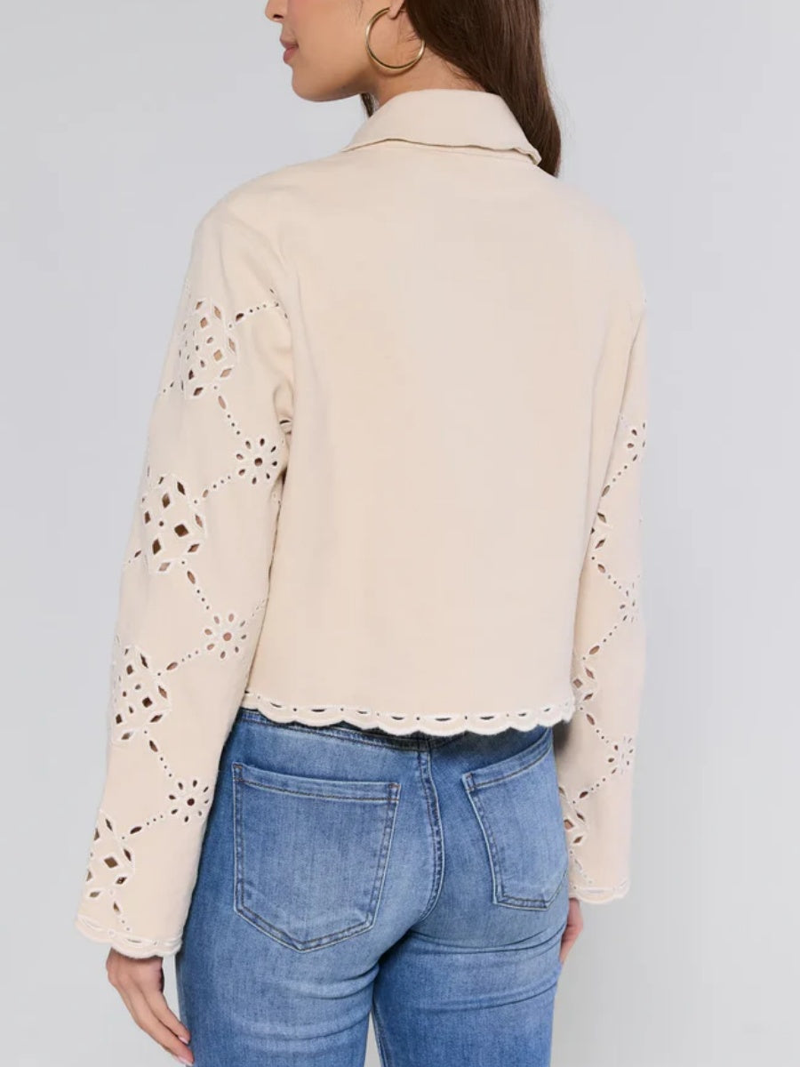 Beige Eyelet Jacket Dress Set