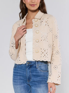 Beige Eyelet Jacket Dress Set
