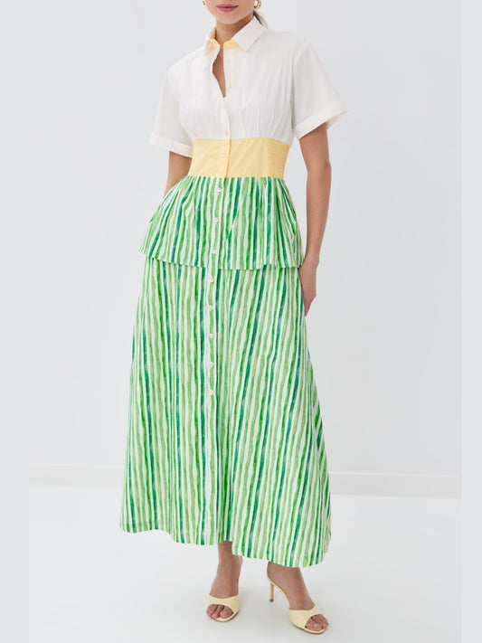 Ruffled Peplum Stripe Skirt Dress