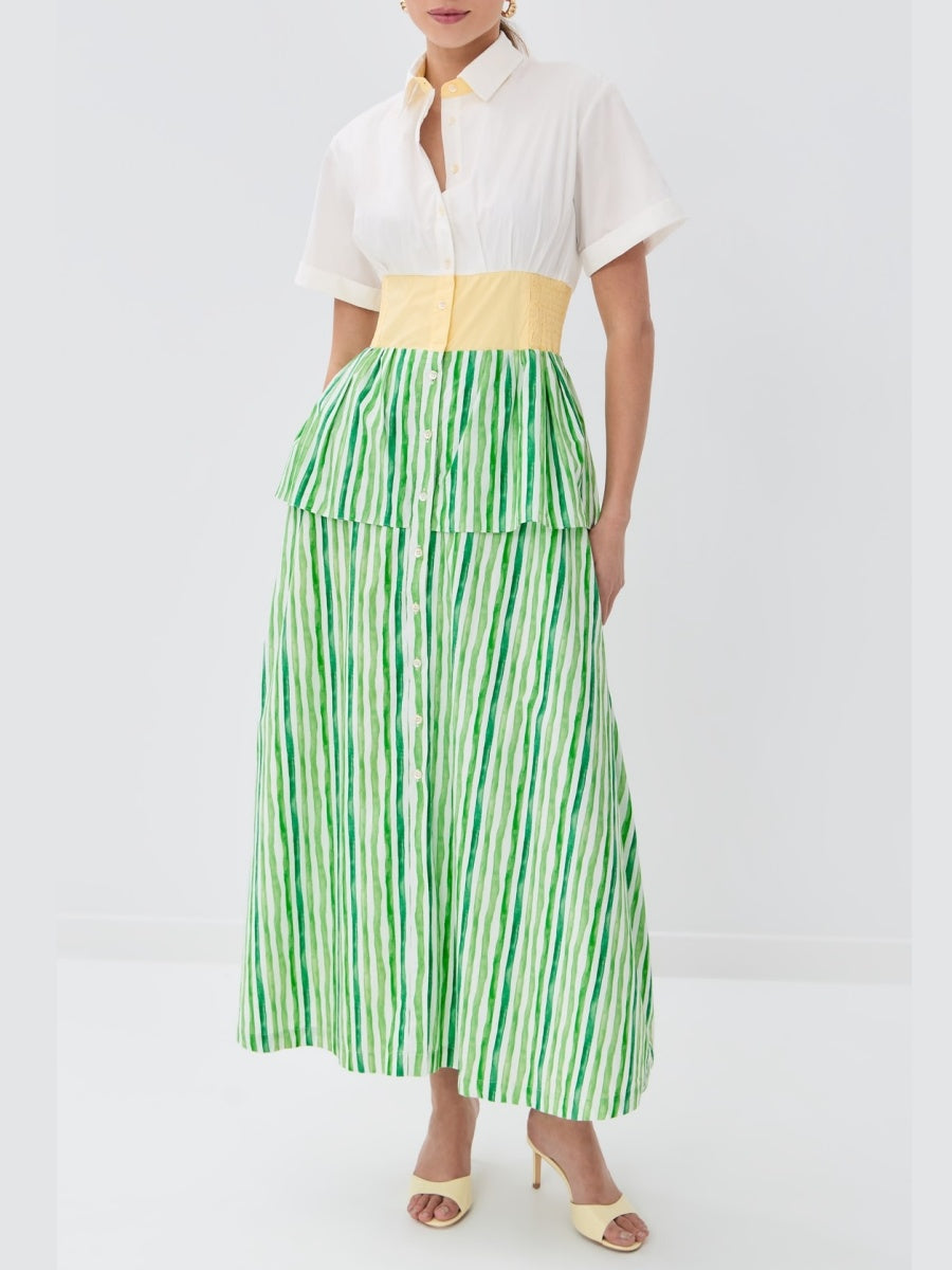 Ruffled Peplum Stripe Skirt Dress