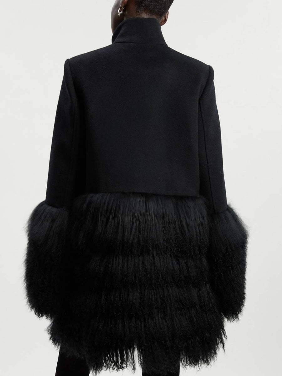 Brushed Wool And Shearling Buckle Detail Short Tailored Coat